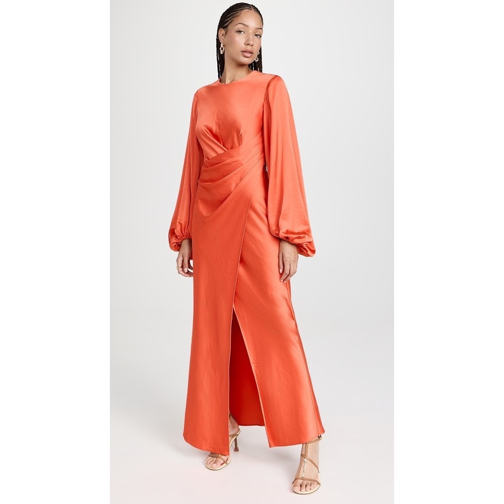 Significant Other Lara Bright Orange Long Sleeve Satin Dress size US4